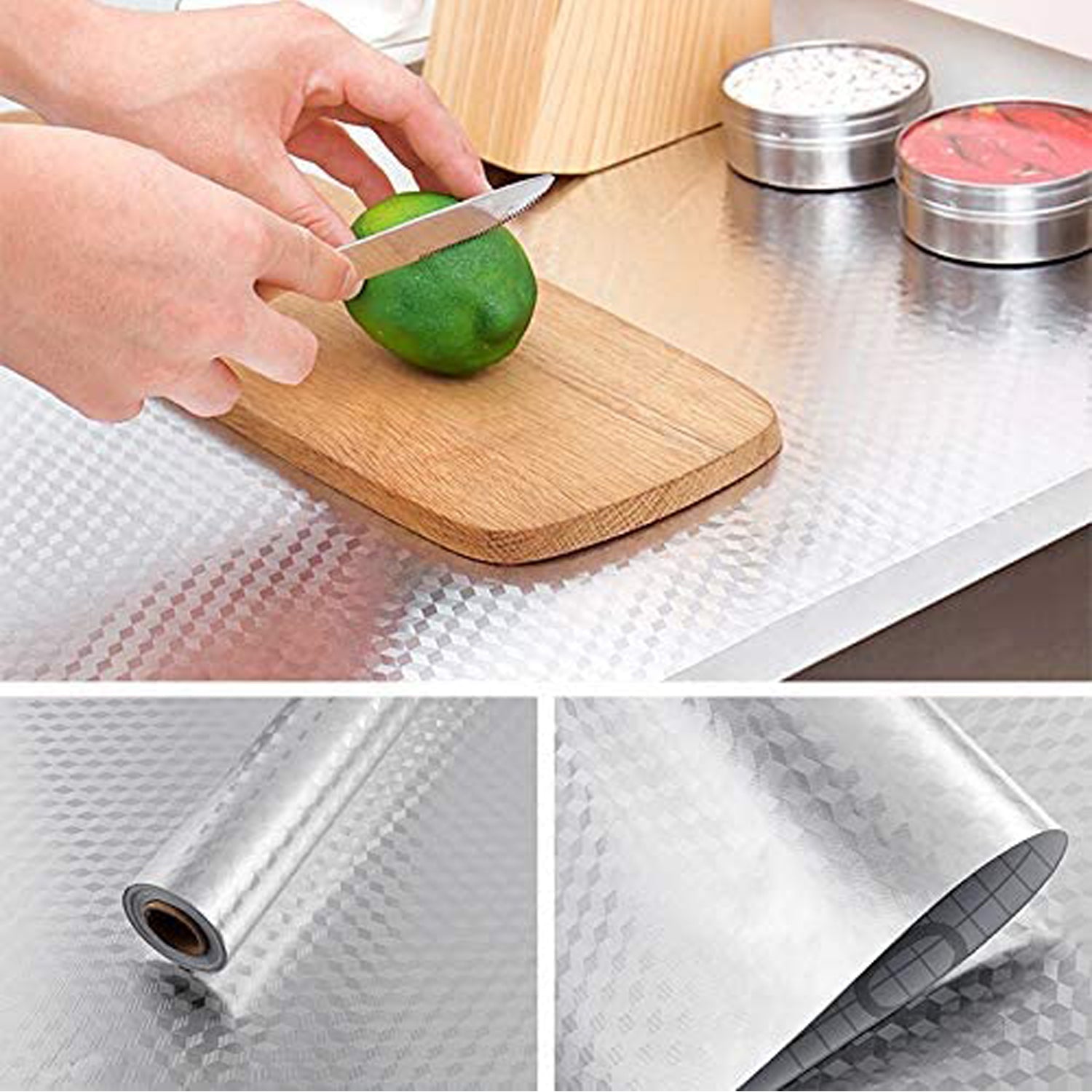 9014 2 Meter Aluminium Foil Sticker used in all kitchen purposes to prevent oily and greasy stains of food while cooking. 9014 2 Meter Aluminium Foil Sticker used in all kitchen purposes to prevent oily and greasy stains of food while cooking.